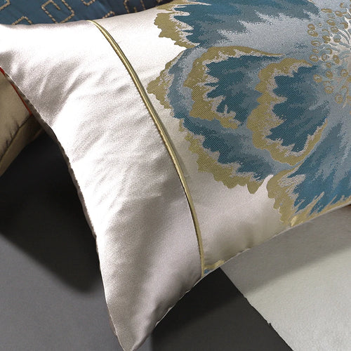 Champagne Blue Floral Satin Oriental Throw Pillow Cover - The Finishing Touch Decor