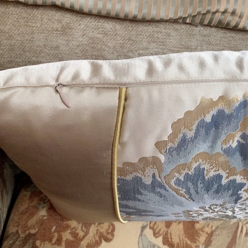 Champagne Blue Floral Satin Oriental Throw Pillow Cover - The Finishing Touch Decor
