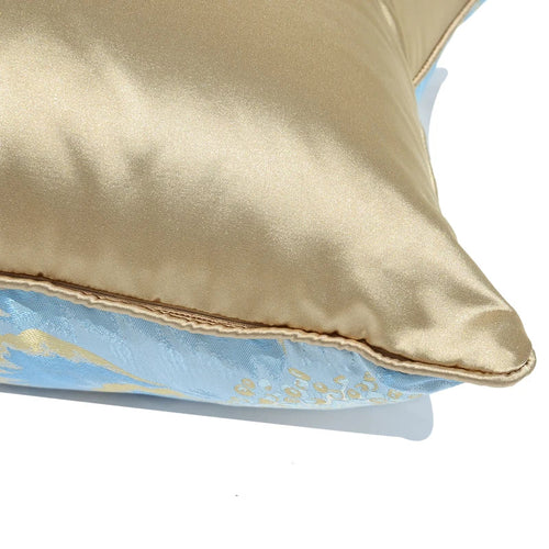 Champagne Blue Floral Satin Oriental Throw Pillow Cover - The Finishing Touch Decor