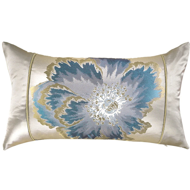 Champagne Blue Floral Satin Oriental Throw Pillow Cover - The Finishing Touch Decor