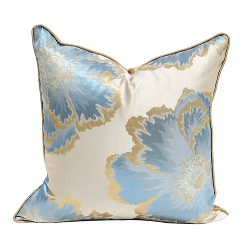 Champagne Blue Floral Satin Oriental Throw Pillow Cover - The Finishing Touch Decor