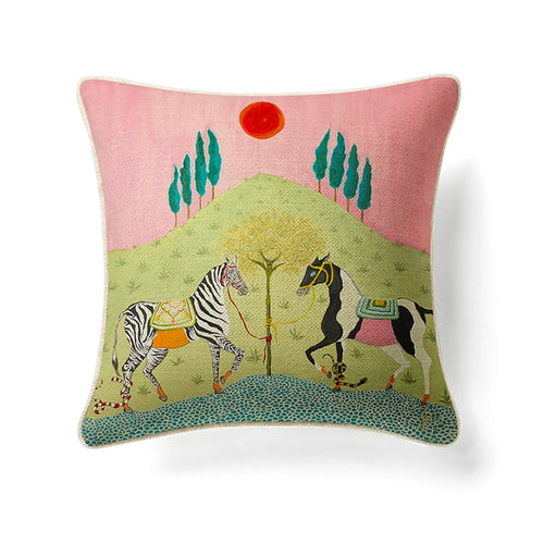 Eclectic Swallows and Horses Animal Motif Throw Pillow Covers - The Finishing Touch Decor