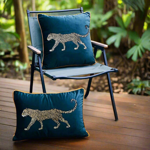Embroidered Golden Leopard Green Velvet Throw Pillow Covers - The Finishing Touch Decor