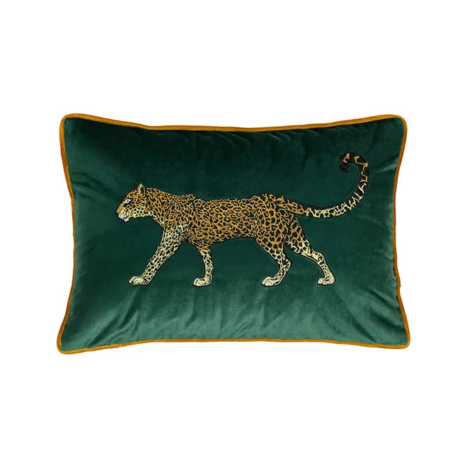 Embroidered Golden Leopard Green Velvet Throw Pillow Covers - The Finishing Touch Decor