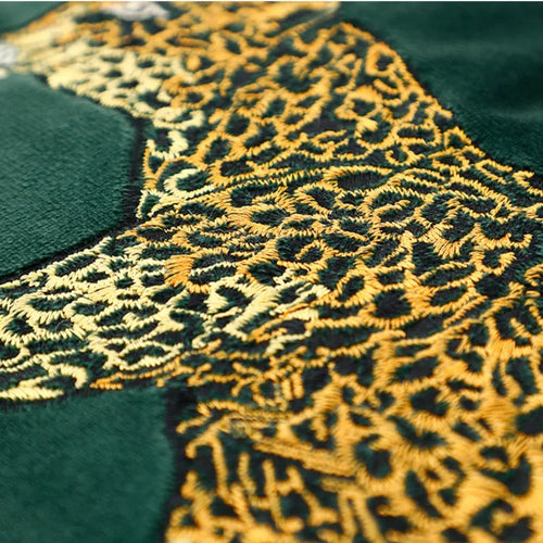 Embroidered Golden Leopard Green Velvet Throw Pillow Covers - The Finishing Touch Decor