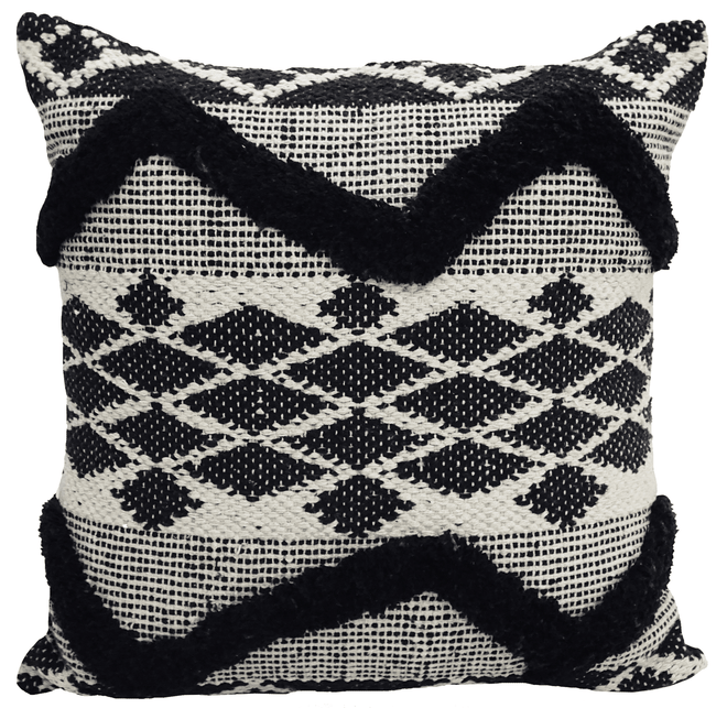 Black Tufted Chevron Boho Full Throw Pillow 20" - The Finishing Touch Decor