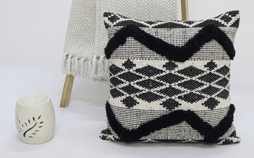 Black Tufted Chevron Boho Full Throw Pillow 20" - The Finishing Touch Decor