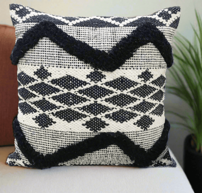 Black Tufted Chevron Boho Full Throw Pillow 20" - The Finishing Touch Decor
