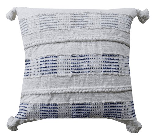 Blue & White 22" Square Tasseled Boho Throw Pillows - The Finishing Touch Decor