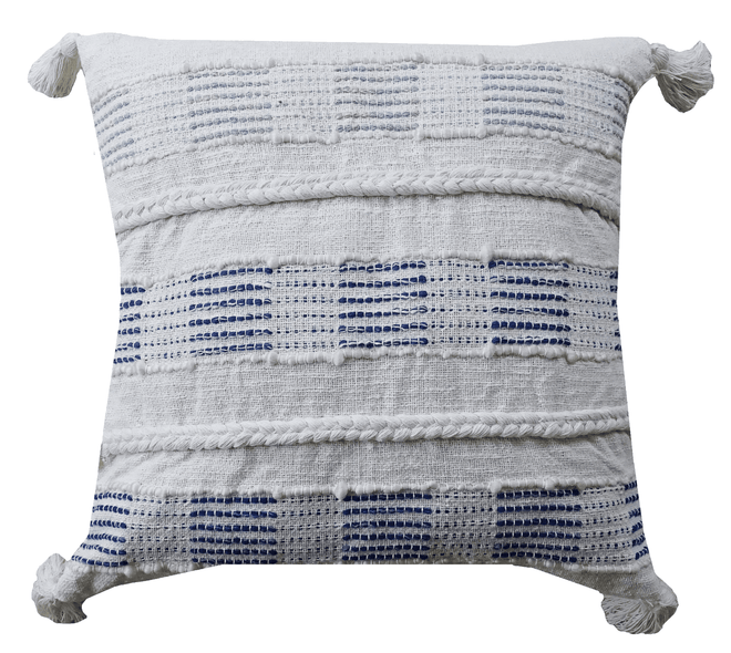 Blue & White 22" Square Tasseled Boho Throw Pillows - The Finishing Touch Decor