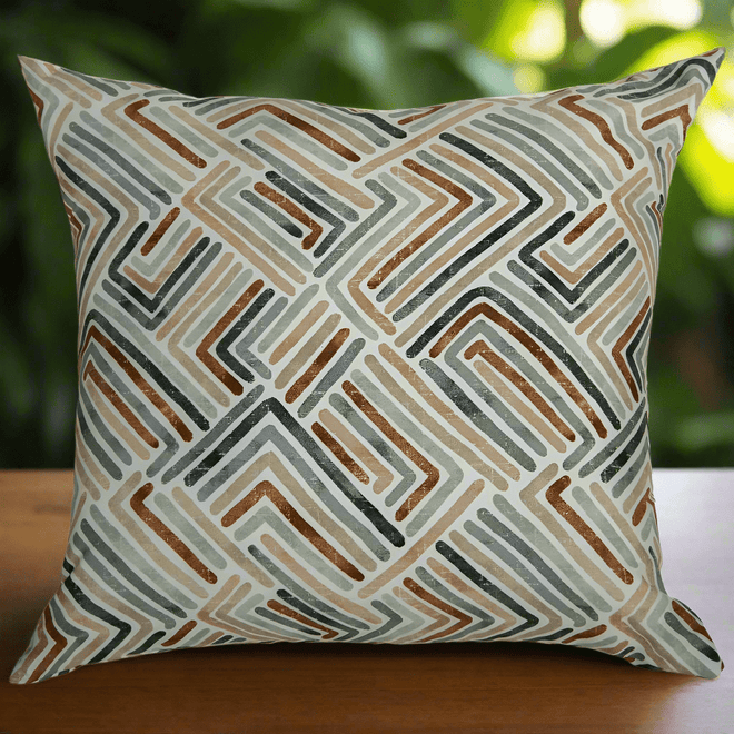 Indoor/ Outdoor Earth Tone Geometric Stripe Full Throw Pillow 22in - The Finishing Touch Decor