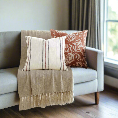 Terracotta Stripe & Floral Set of 2 Throw Pillows - The Finishing Touch Decor