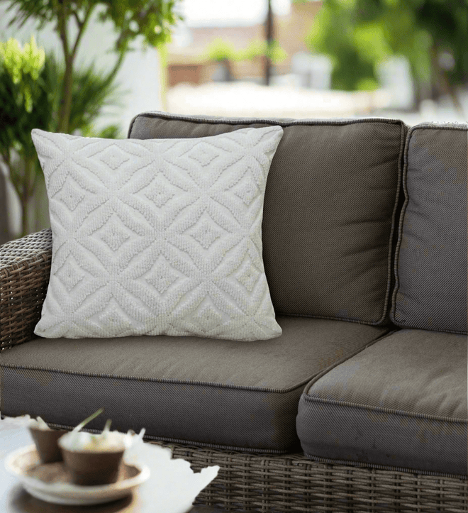 Textured White Indoor/Outdoor Ogee Filled Pillow - The Finishing Touch Decor