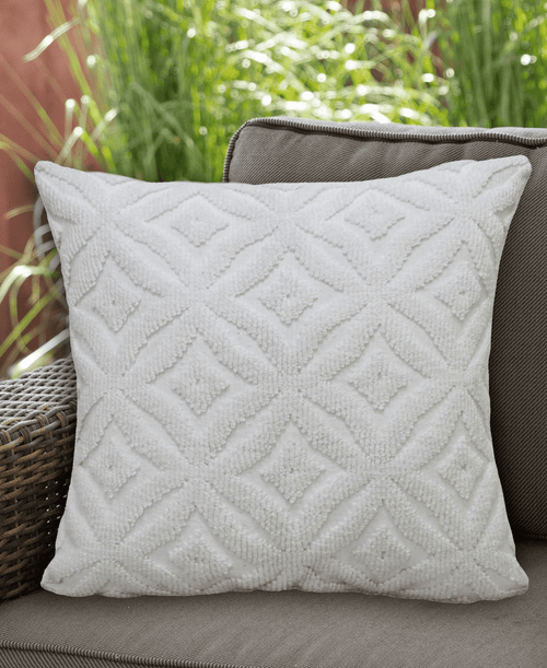 Textured White Indoor/Outdoor Ogee Filled Pillow - The Finishing Touch Decor