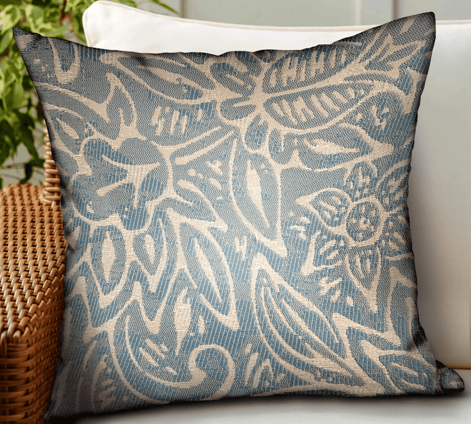 Floral Cream Indoor/Outdoor Oasis Blue Throw Pillow - The Finishing Touch Decor