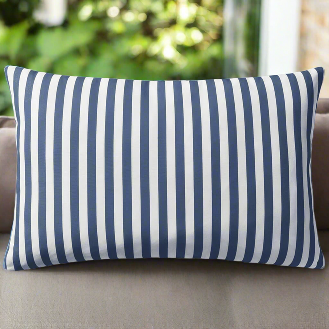 Navy Stripe Set of Outdoor Full Throw Pillows - The Finishing Touch Decor