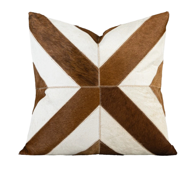 Beige & Black Leather Patchwork Throw Pillow Cover - The Finishing Touch Decor