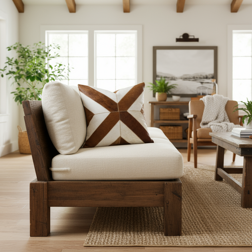 Beige & Black Leather Patchwork Throw Pillow Cover - The Finishing Touch Decor