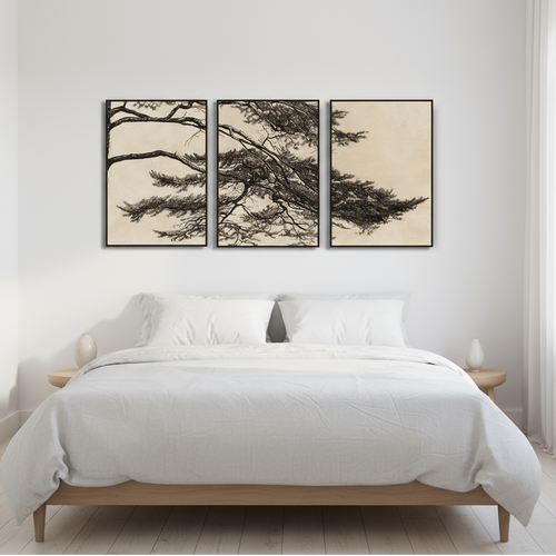 Japandi Pine Tree Branch Canvas Sketch Wall Art Prints - The Finishing Touch Decor