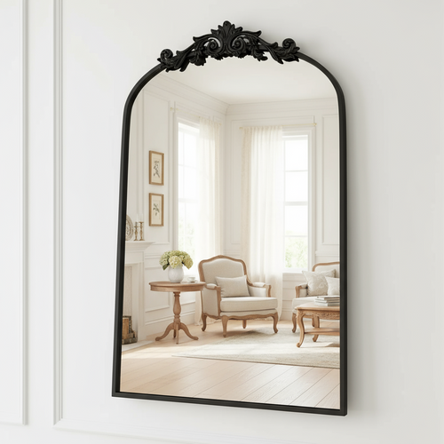 Baroque Metal Framed Floral Design Wall Mirror