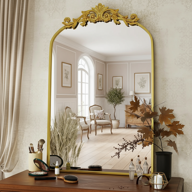 Baroque Metal Framed Floral Design Wall Mirror