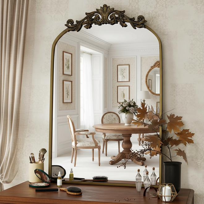 Baroque Metal Framed Floral Design Wall Mirror