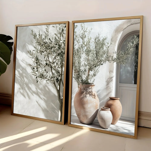 Olive Tree in Vase Neutral Shadow Vase 2 Pcs Canvas Print - The Finishing Touch Decor