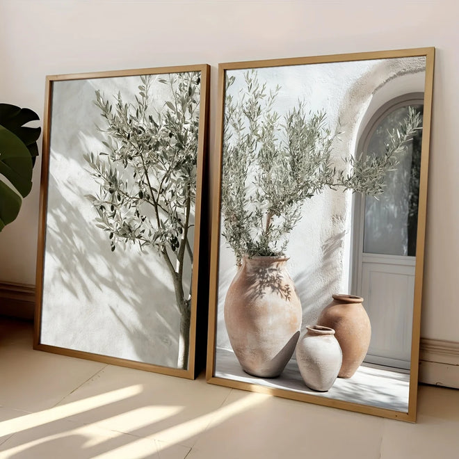 Olive Tree in Vase Neutral Shadow Vase 2 Pcs Canvas Print - The Finishing Touch Decor