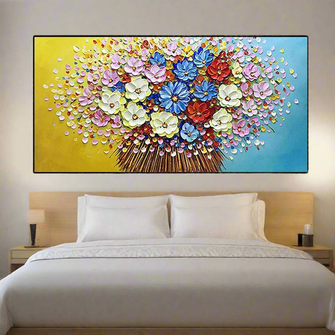 Colorful Original Floral Knife-Painted Canvas Oil Painting - The Finishing Touch Decor