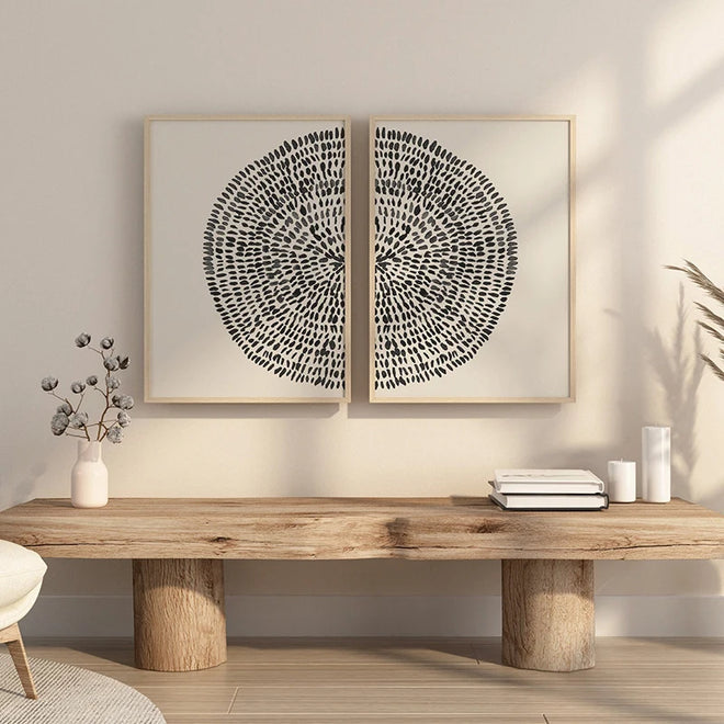 Neutral Textured Circle Abstract Boho Line Canvas Wall Art Prints - The Finishing Touch Decor