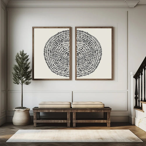 Neutral Textured Circle Abstract Boho Line Canvas Wall Art Prints - The Finishing Touch Decor