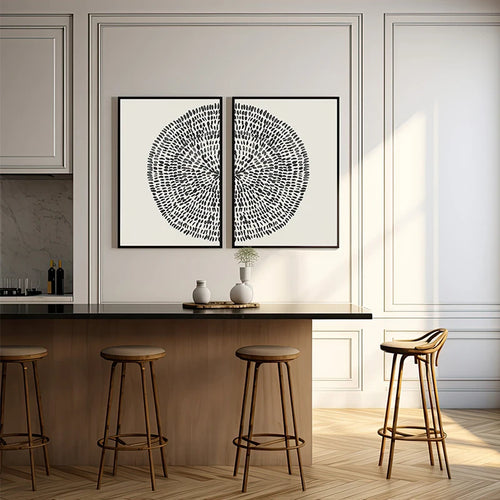 Neutral Textured Circle Abstract Boho Line Canvas Wall Art Prints - The Finishing Touch Decor