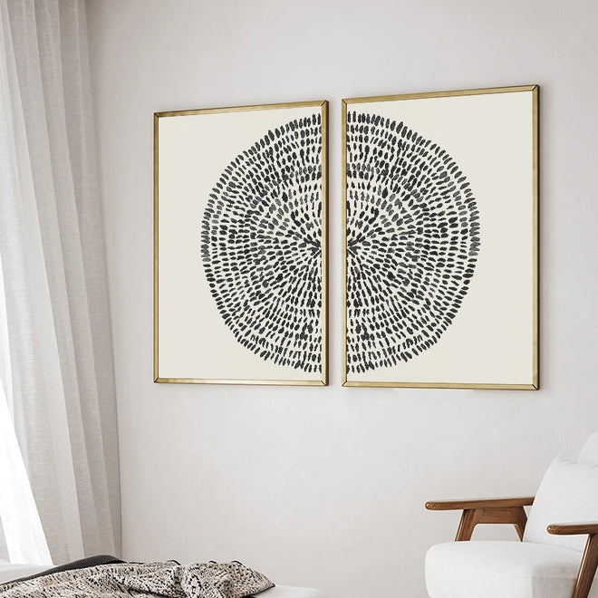 Neutral Textured Circle Abstract Boho Line Canvas Wall Art Prints - The Finishing Touch Decor