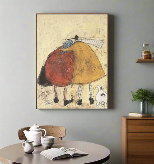 Colorful Hand-Painted Ladies & Dog Oil Painting - The Finishing Touch Decor