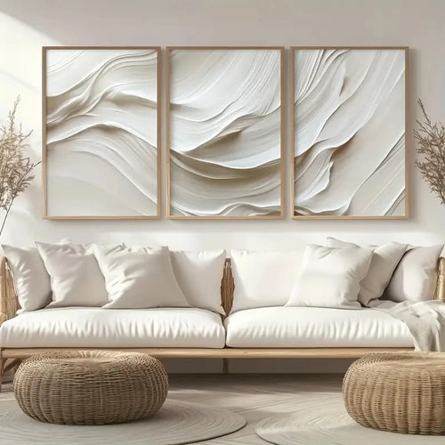 Wavy Wind Neutral Greige 3 pcs Minimalist Canvas Wall Art - The Finishing Touch Decor