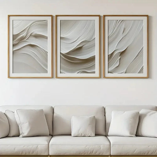 Wavy Wind Neutral Greige 3 pcs Minimalist Canvas Wall Art - The Finishing Touch Decor