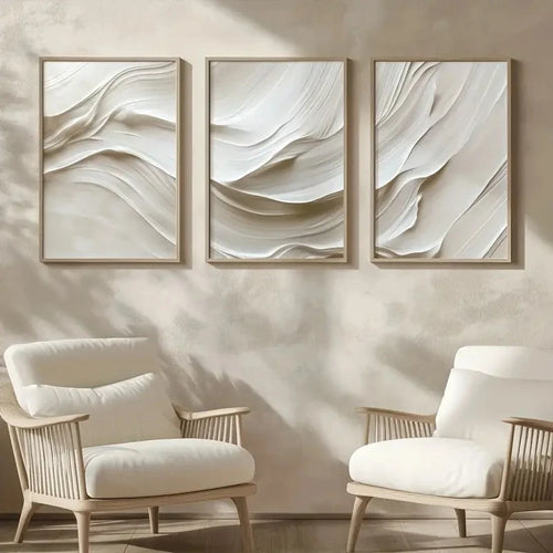 Wavy Wind Neutral Greige 3 pcs Minimalist Canvas Wall Art - The Finishing Touch Decor