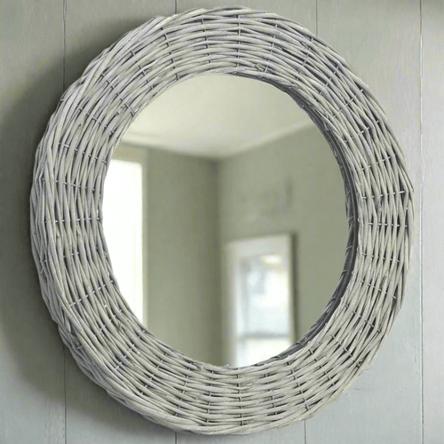 Round Wicker Rattan Woven Coastal Wall Mirror - 20in - The Finishing Touch Decor