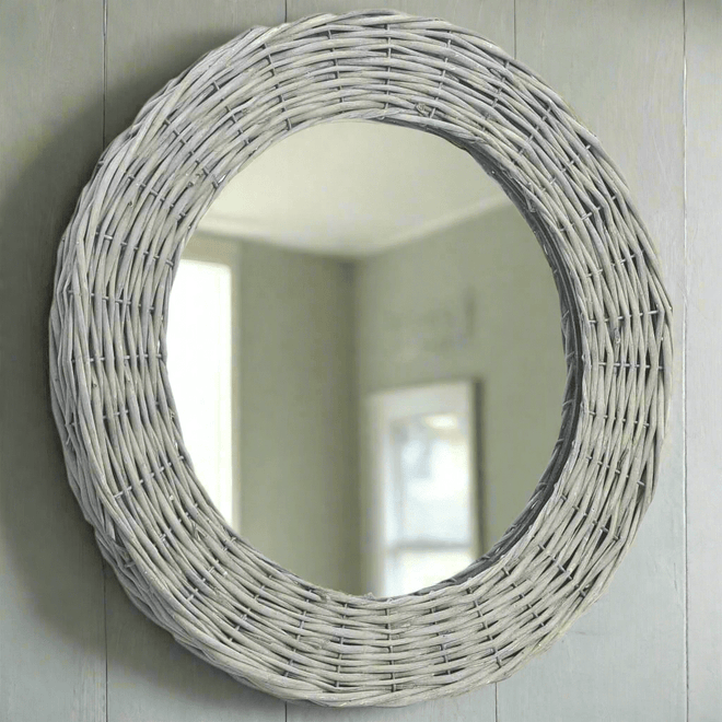 Round Wicker Rattan Woven Coastal Wall Mirror - 20in - The Finishing Touch Decor