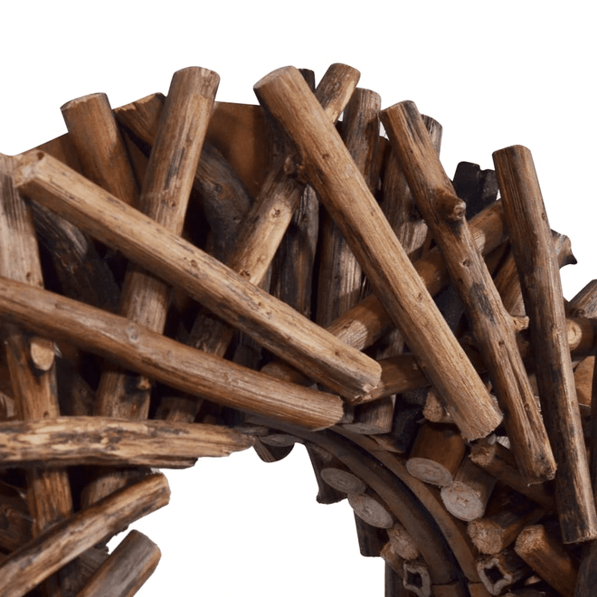 Teak Wood Matchstick Round Wall Mirror 15.7" - The Finishing Touch Decor