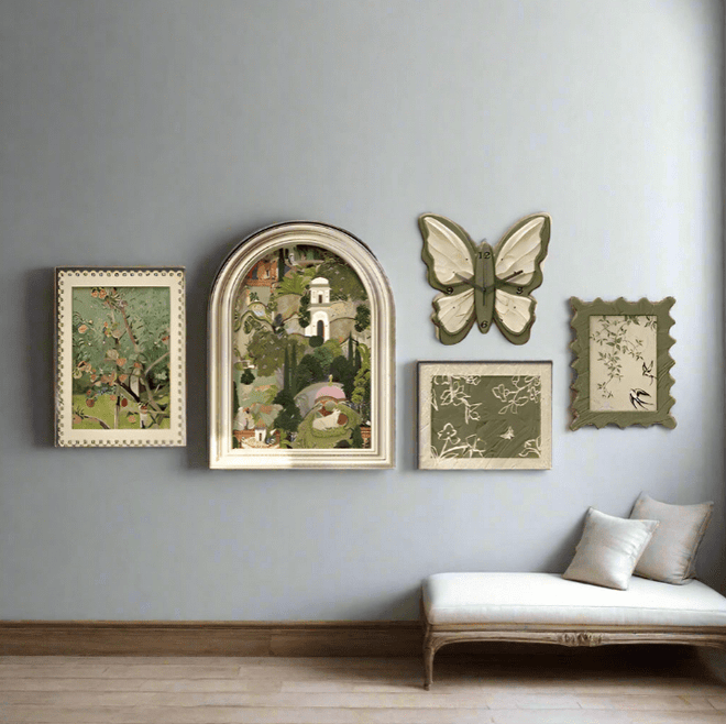 Framed French Style Wall Art, Clock, Mural 5 Piece Set - The Finishing Touch Decor