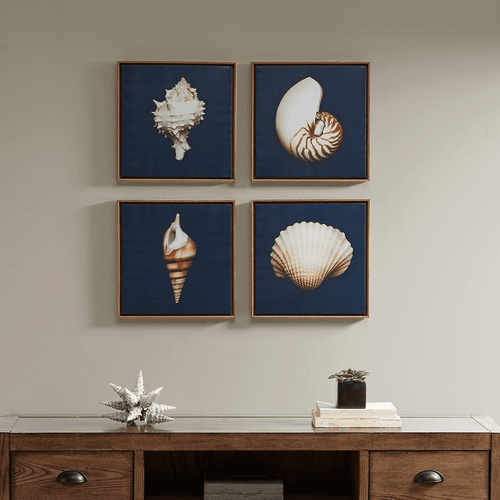 Beach Shell Dramatic Framed Canvas Wall Art Set of 4 - The Finishing Touch Decor