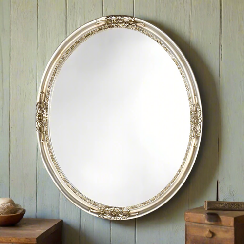 Oval Antique Silver Finish Framed Wall Mirror 22x26" - The Finishing Touch Decor