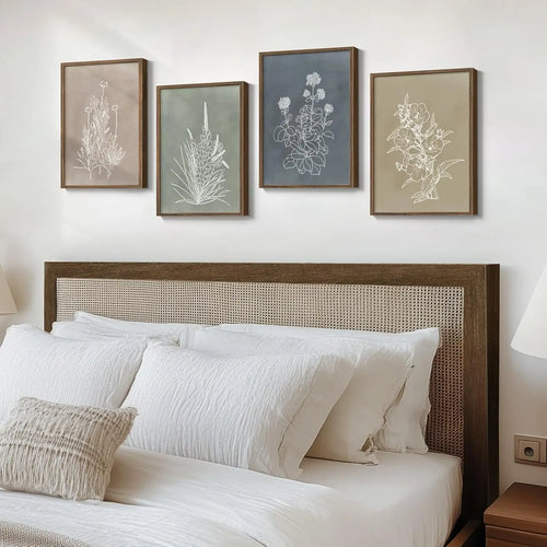 Boho Framed Botanical Wall Art For Living Room, 4 Piece Rustic Flower Painting Canvas Artwork For Modern Farmhouse,customizable - The Finishing Touch Decor