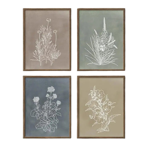Boho Framed Botanical Wall Art For Living Room, 4 Piece Rustic Flower Painting Canvas Artwork For Modern Farmhouse,customizable - The Finishing Touch Decor