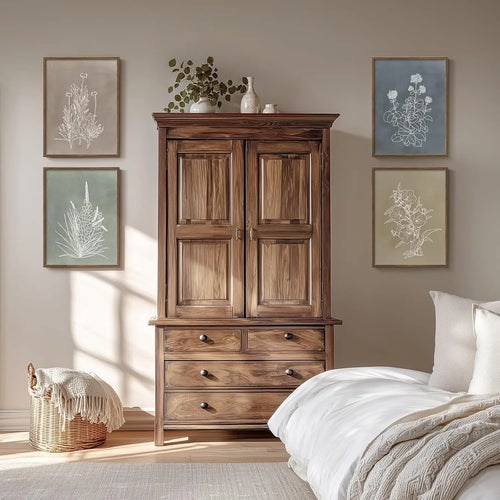 Boho Framed Botanical Wall Art For Living Room, 4 Piece Rustic Flower Painting Canvas Artwork For Modern Farmhouse,customizable - The Finishing Touch Decor