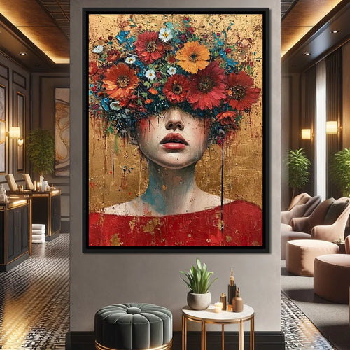 Gold Foil Mystical Floral Woman Canvas Painting Print - The Finishing Touch Decor