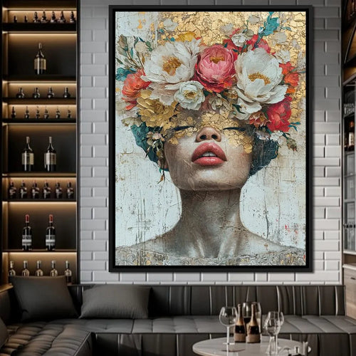 Gold Foil Mystical Floral Woman Canvas Painting Print - The Finishing Touch Decor