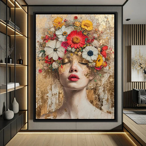 Gold Foil Mystical Floral Woman Canvas Painting Print - The Finishing Touch Decor