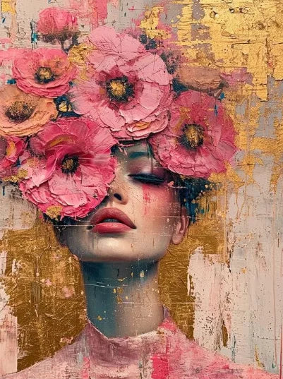 Gold Foil Mystical Floral Woman Canvas Painting Print - The Finishing Touch Decor